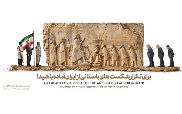 دیوارنگاره جدید شیراز با الهام از سنگنگاره بیستون و نمایش نمادهای اقتدار و ایستادگی ایران